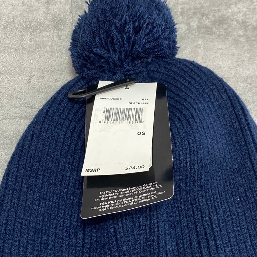 PGA TOUR Navy Pom Ribbed Fleece-Lined Knit Beanie SZ OS