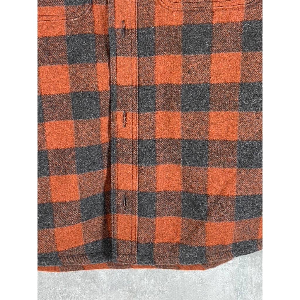 JACHS NEW YORK Men's Orange/Black Plaid Wool-Blend Flannel Shirt Jacket SZ M
