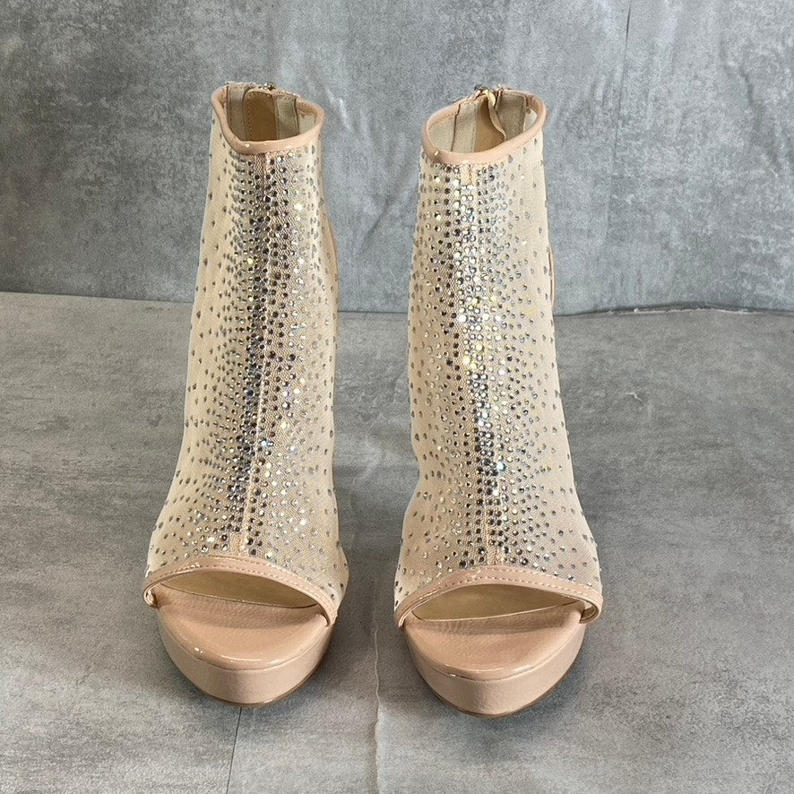 THALIA SODI Women's Nude Mesh Desire Rhinestone Peep-Toe Stiletto Heels SZ 8.5