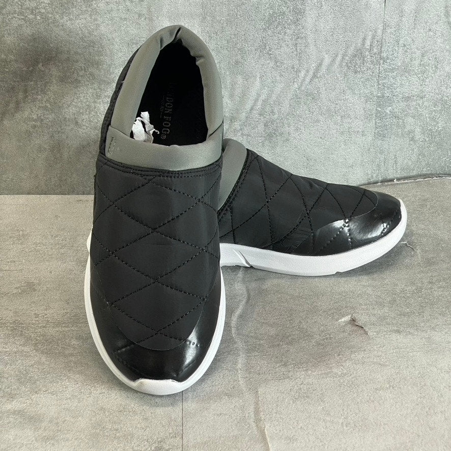 LONDON FOG Women's Black Kelsie Quilted Memory Foam Round-Toe Slip-On Sneakers