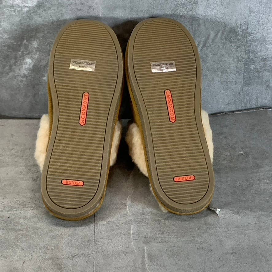 ROCKPORT TruTech Women's Tan Suede Faux-Fur Veda Slide Slippers SZ 8