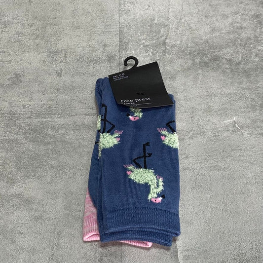 FREE PRESS Navy/Pink Flamingo Novelty Crew Socks 2pack SZ OS