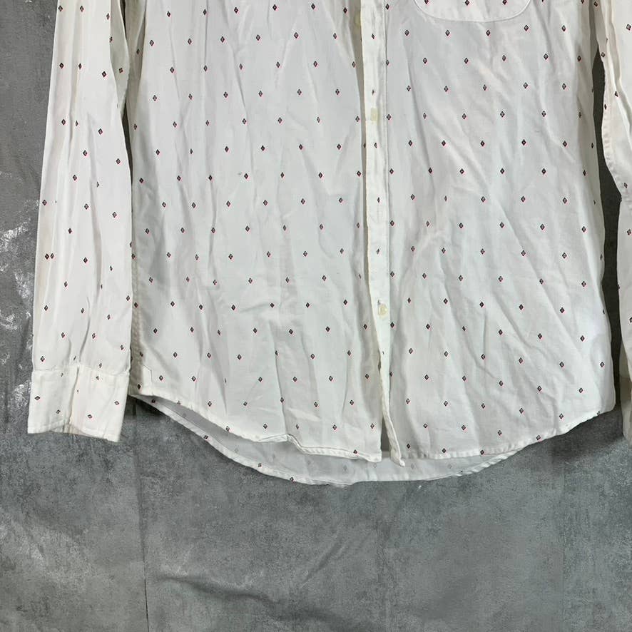 AMERICAN EAGLE Men's White Geometric Print Button-Up Long-Sleeve Shirt SZ S