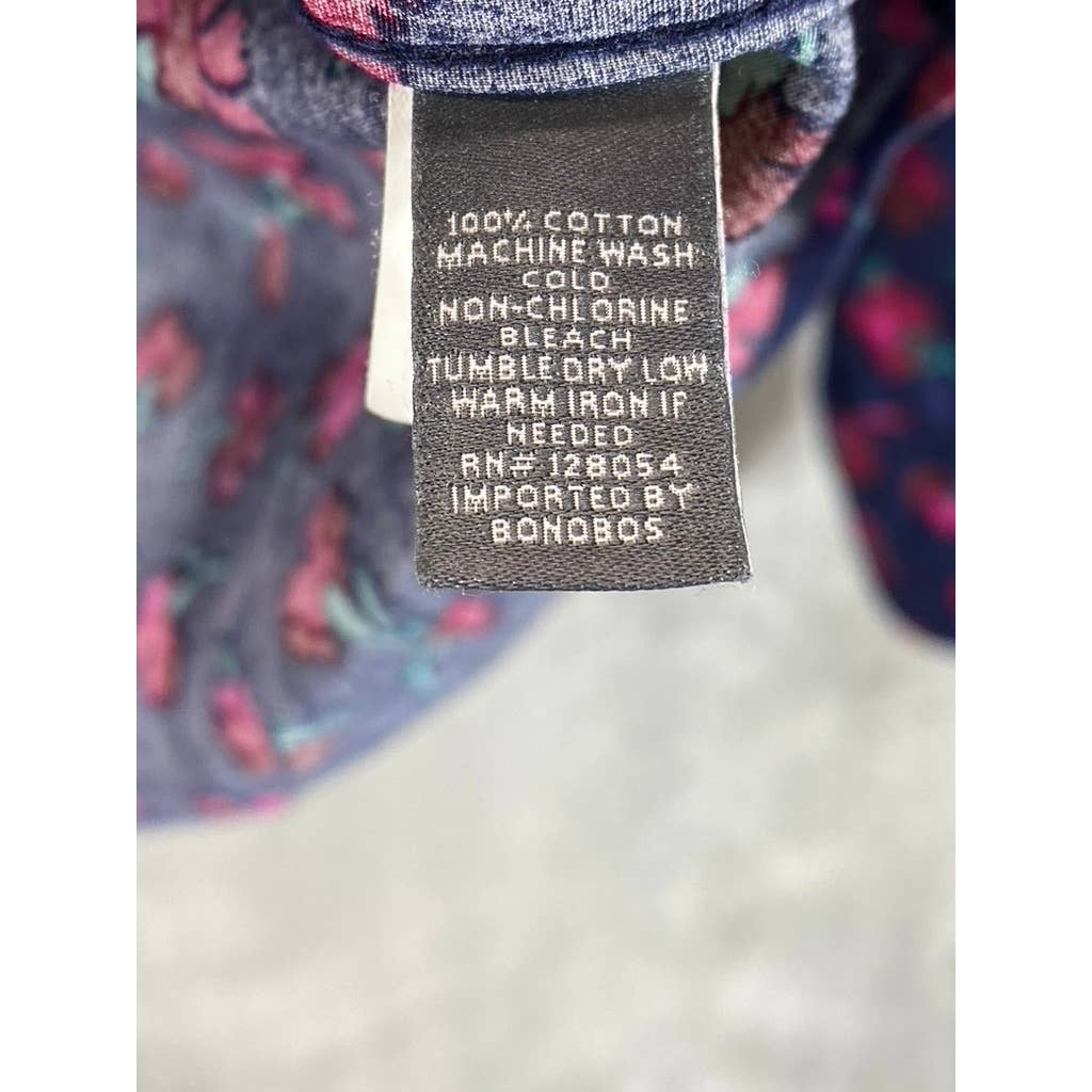 BONOBOS Men's Navy/Red Floral Print Standard-Fit Button-Up Long-Sleeve Shirt SZM