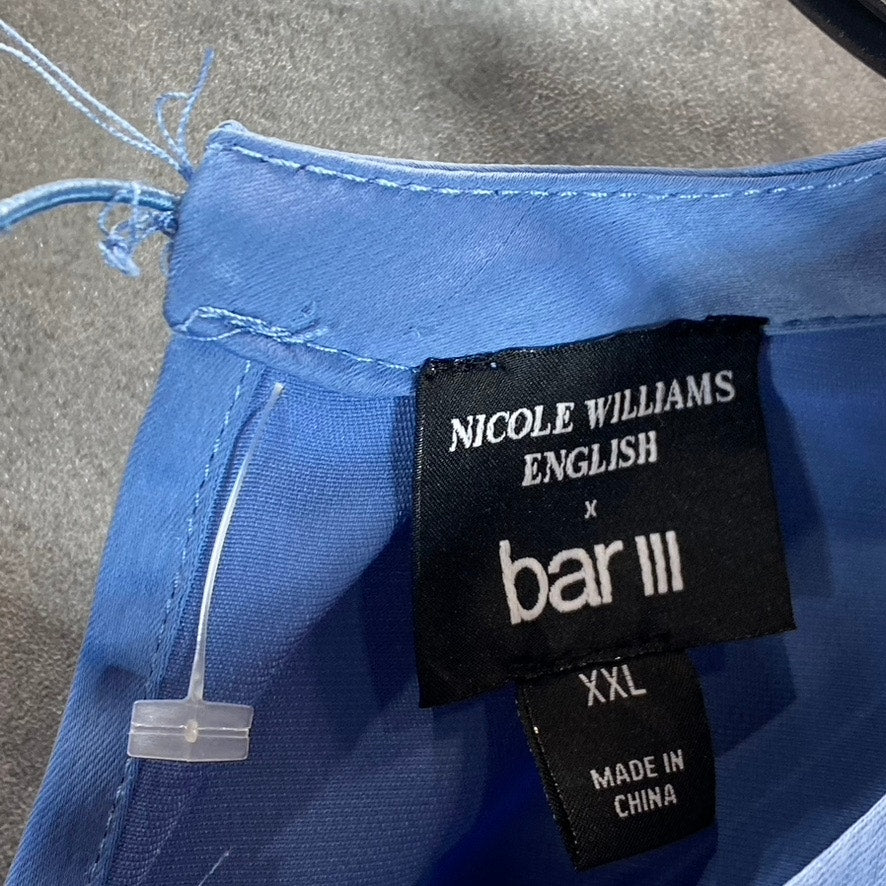 BAR III X NICOLE WILLIAMS Women's Blue Satin Long-Sleeve Tie-Waist Top SZ 2XL