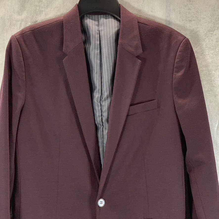 ZARA MAN Men's Burgundy Straight-Fit One-Button Blazer SZ L