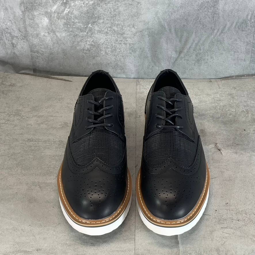 VANCE CO. Men's Black Faux Leather Warrick Lace-Up Wingtip Derby Shoes SZ 9