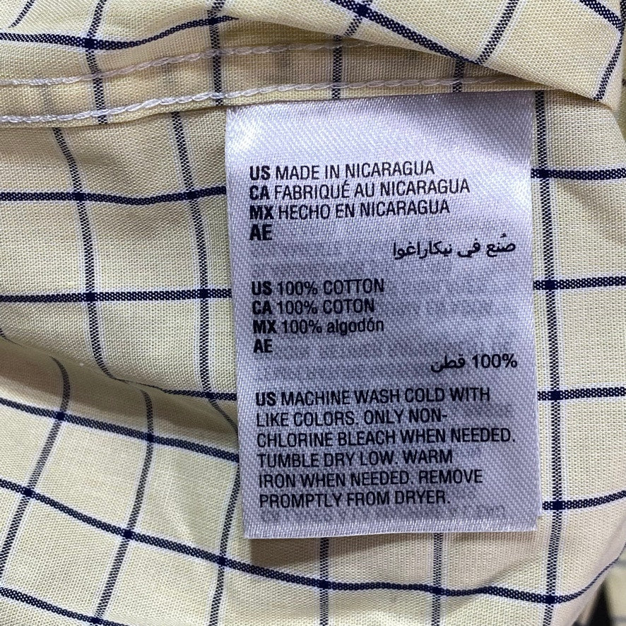 CLUB ROOM Yellow Navy Check Square Button Down Regular Fit Shirt SZ 15 34/35