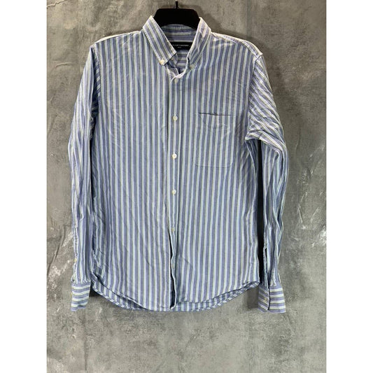 EVERLANE Men's Blue Striped Slim-Fit Button-Up Long-Sleeve Shirt SZ S
