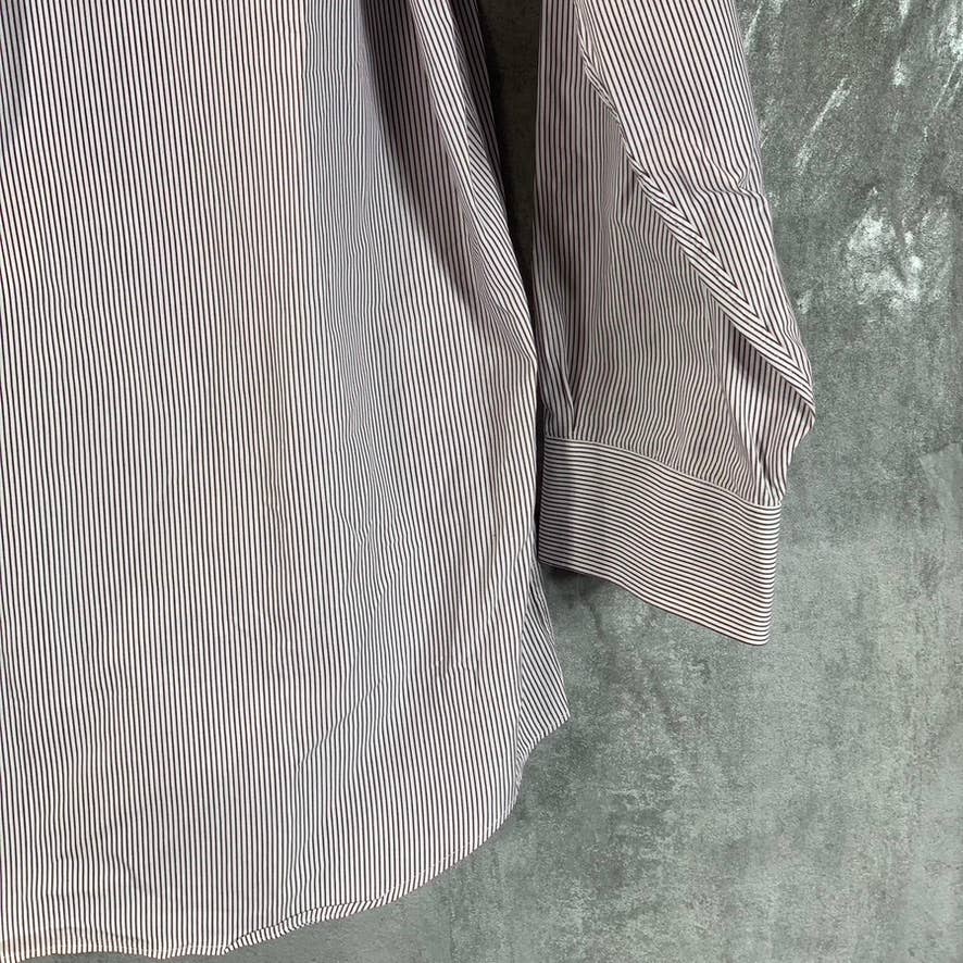 PAUL FREDRICK Men's Burgundy Pinstripe Button-Up Long-Sleeve Dress Shirt SZ15-32