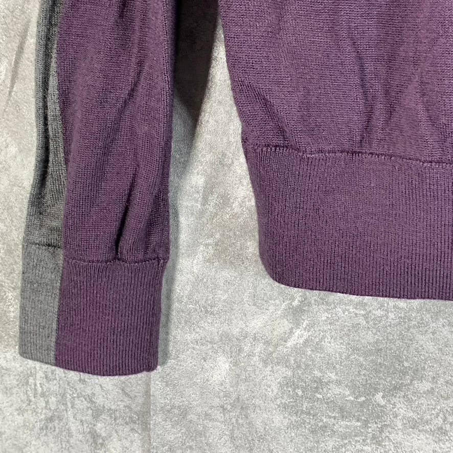 MICHAEL KORS Men's Wine/Grey Colorblock Stripe Crewneck Pullover Sweater SZ S