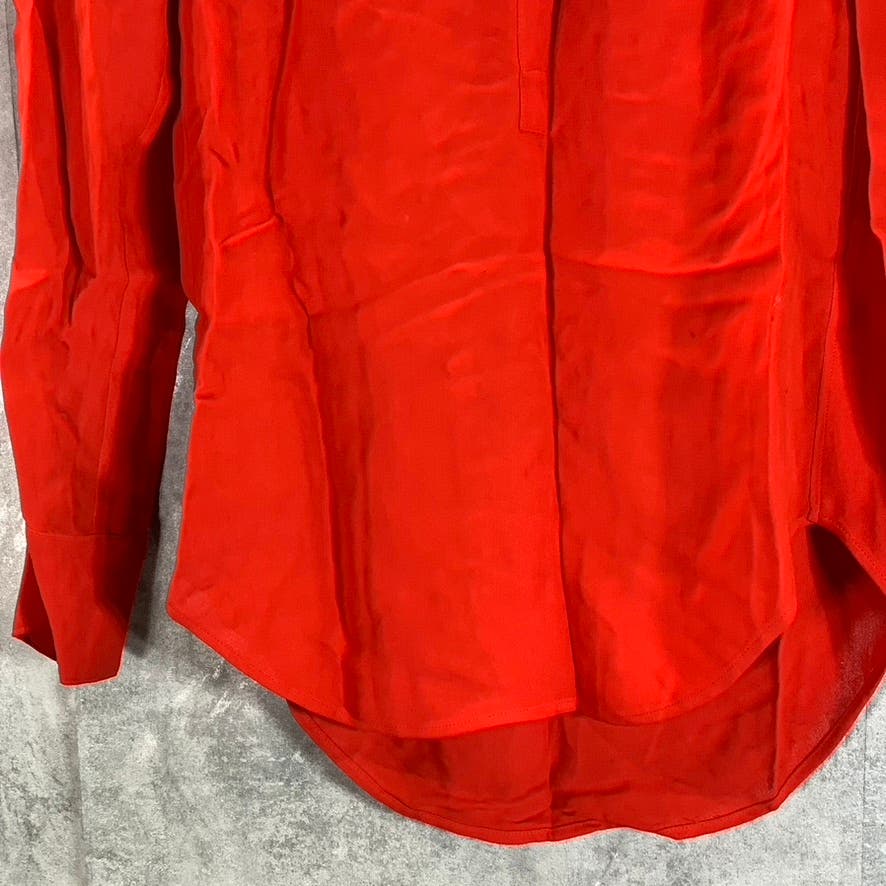 J.CREW Women's Bold Red Button-Up Long Sleeve Collarless Top SZ 00