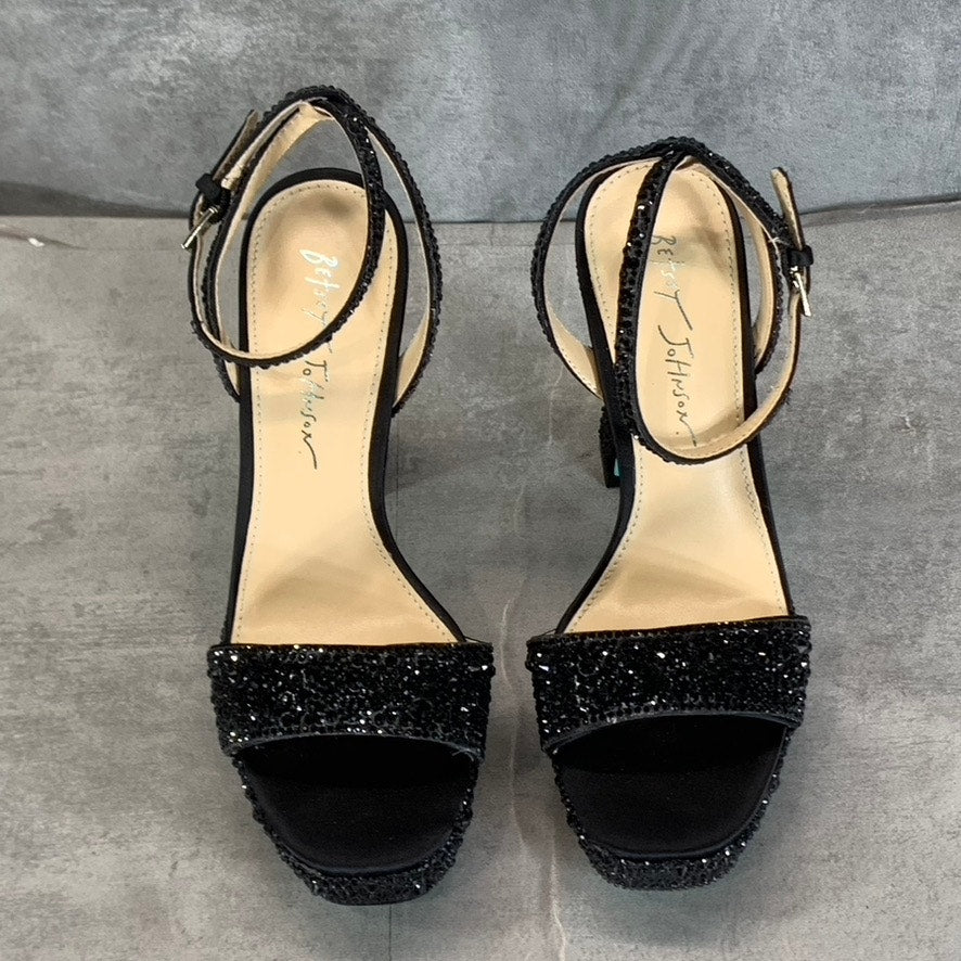 BLUE By Betsey Johnson Women's Black Beth Rhinestone Platform Sandals SZ 7