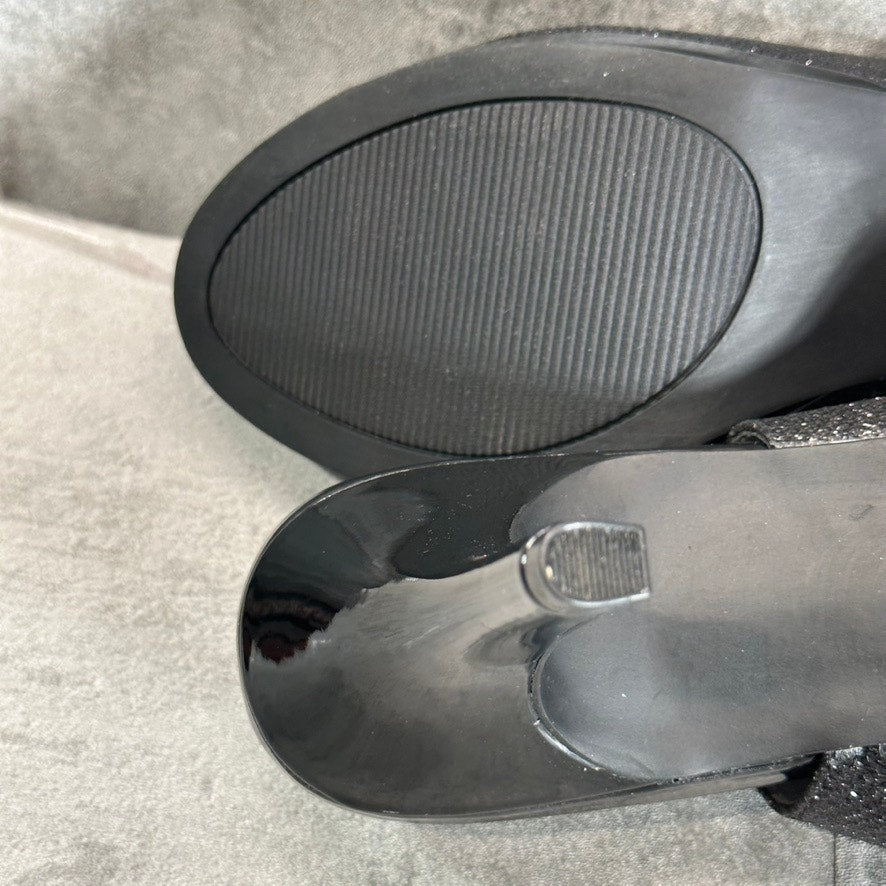 KAREN SCOTT Women's Black Glitter Breena Peep-Toe Slingback Pumps SZ 8.5