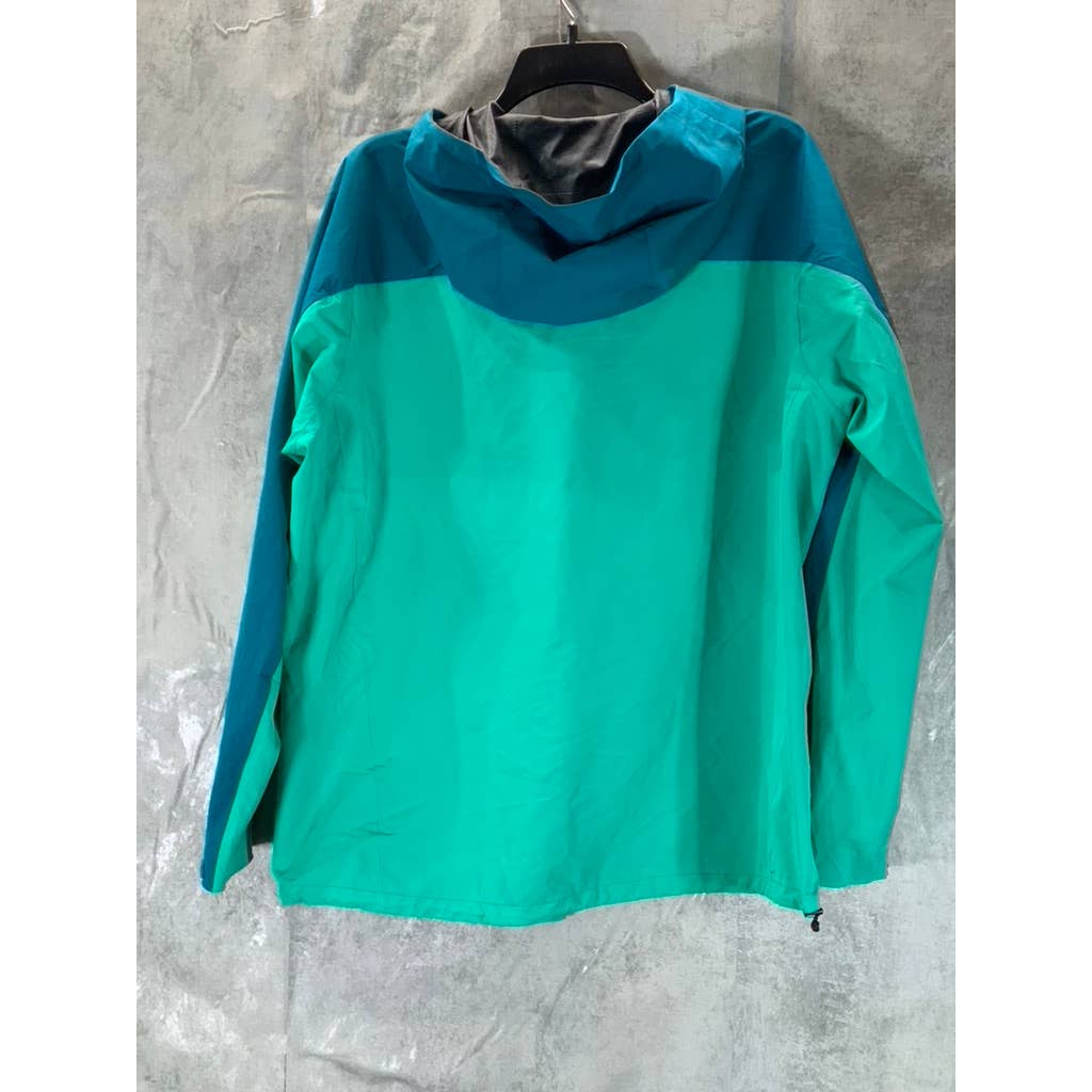 LANDS' END Men's Aqua Green Colorblocked Zip-Up Hooded Waterproof Jacket SZ M