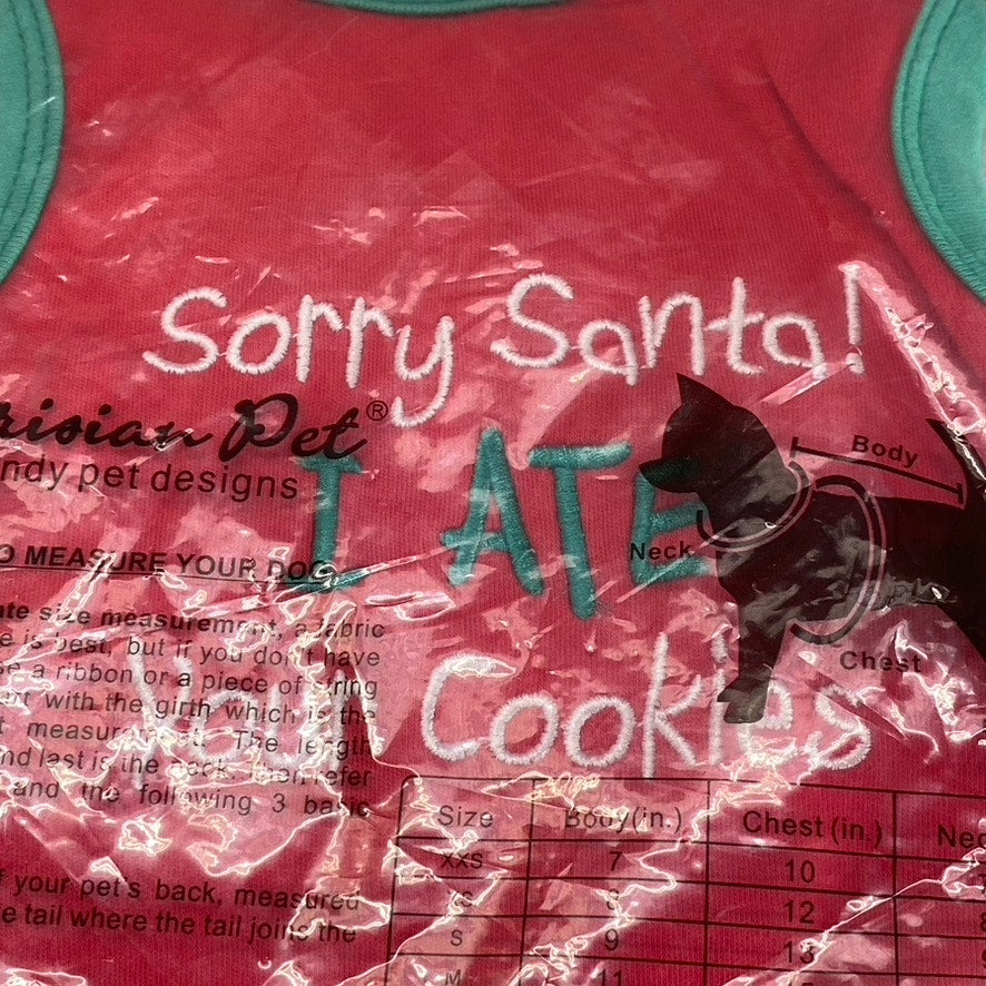 PARISIAN PET Ref/Green 'Sorry Santa! I Ate Your Cookies' Funny Dog T-Shirt SZ S