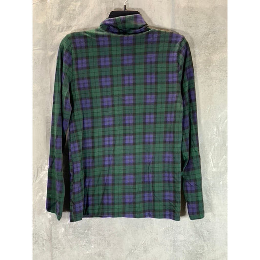 J.CREW Women's Evergreen Blackwatch Plaid Tissue Long Sleeve Turtleneck Top SZ S