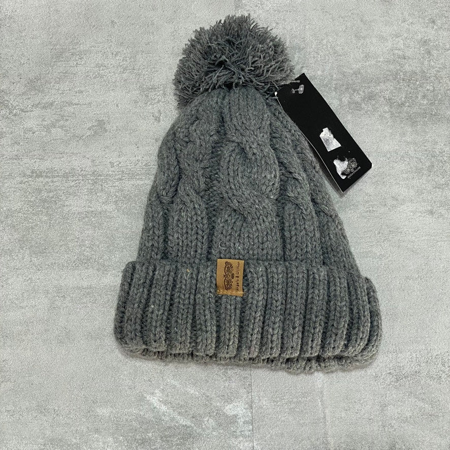 ANGELA & WILLIAM Dark Gray Cable Knit Pom-Pom Beanie with Sherpa Lining OS