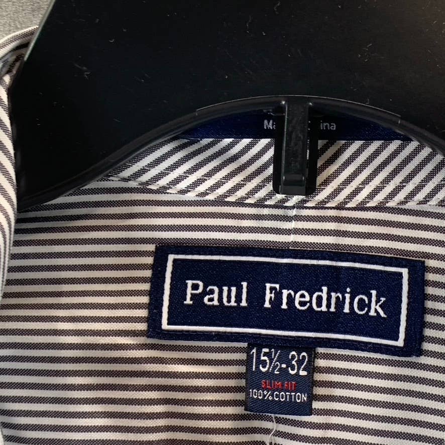 PAUL FREDRICK Men's Blue Pinstripe Button-Up Long-Sleeve Dress Shirt SZ 15.5-32