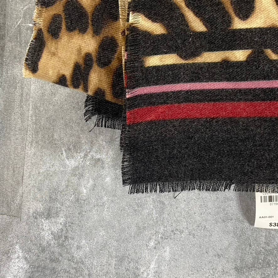 INC INTERNATIONAL CONCEPTS Women's Brown Leopard-Print Striped Wrap SZ OS