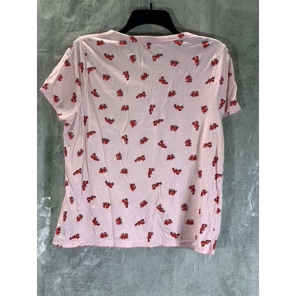 J.CREW Women's Pink Crab Printed Crewneck Short Sleeve Pajama Top SZ M