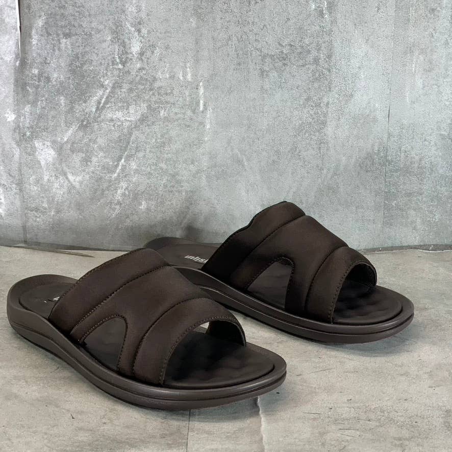 UNLISTED BY KENNETH COLE Men's Dark Brown Quinn Quilted Slide Sandals SZ 12/13