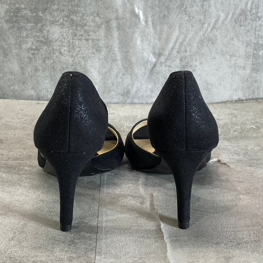 LIFESTRIDE Women's Black Glitter Mykonos Round Open-Toe Slip-On Pumps SZ 5.5