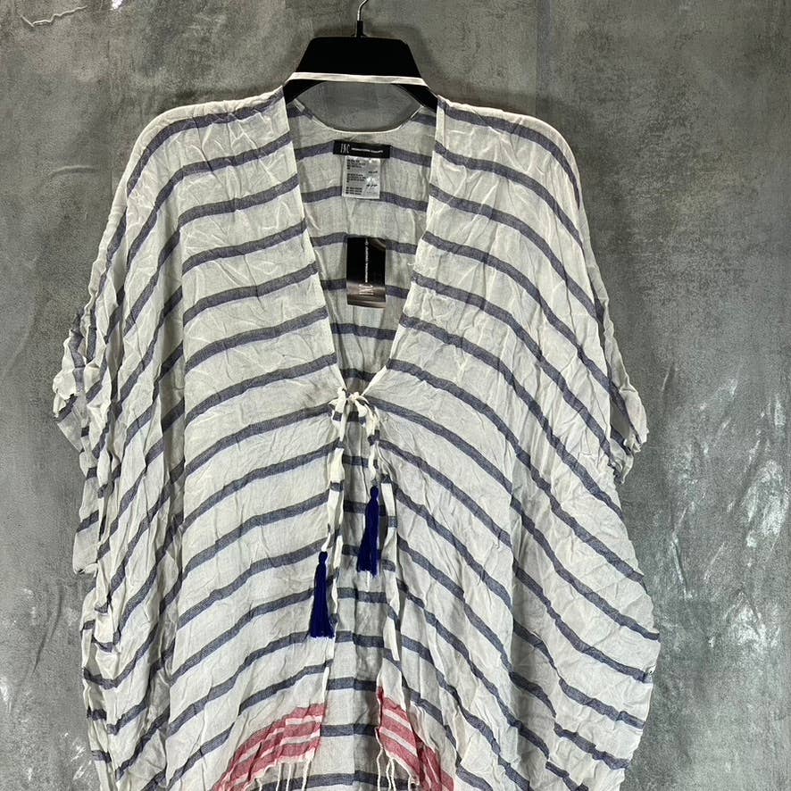 INC INTERNATIONAL CONCEPTS Women's White/Navy Striped Fringe Tie Topper SZ OS