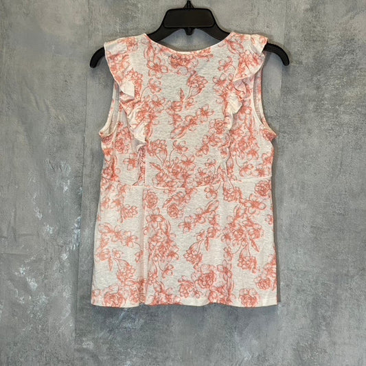 COMO VINTAGE Women's Cloud Dancer Floral Print V-Neck Ruffle Tank Top SZ S