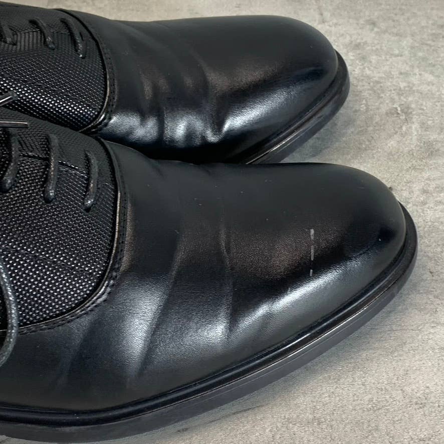 VANCE CO. Men's Black Faux Leather Vincent Plain Toe Lace-Up Oxfords SZ 10