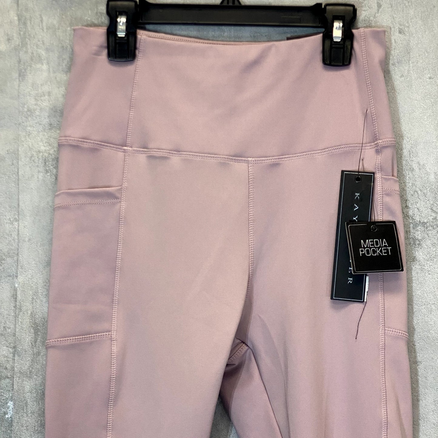 KAY UNGER Women's Mauve Ruched Cuff High-Waist Media Pocket Pull-On Athletic Legging SZ M