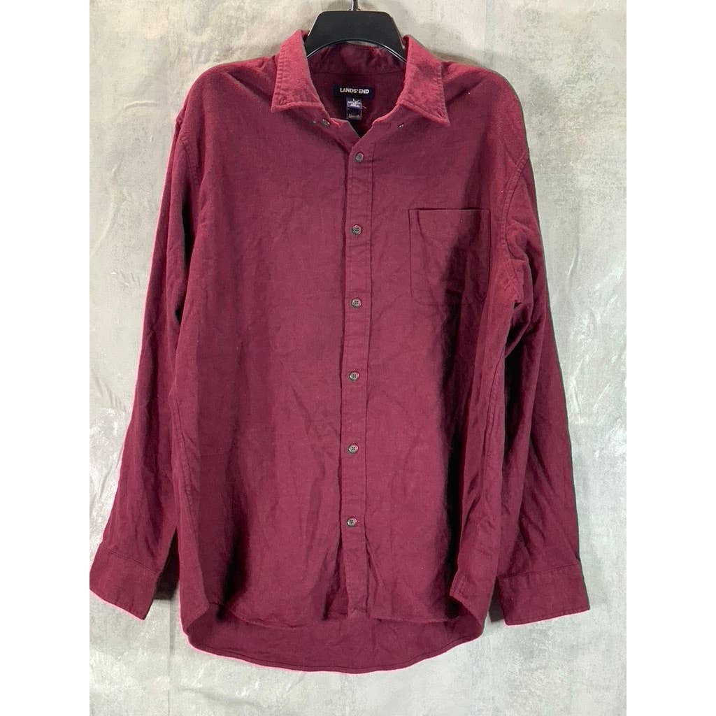 LANDS' END Men's Burgundy Traditional-Fit Long-Sleeve Button-Up Shirt SZ L