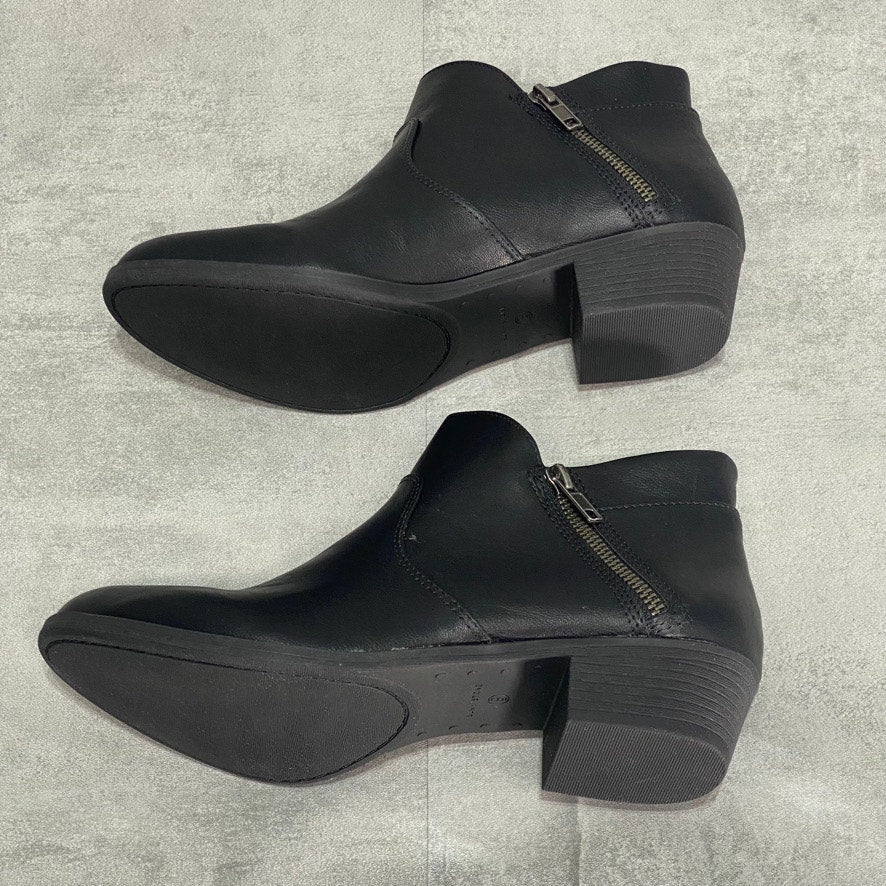 SUN + Stone Black Double Zip Block Heel Ankle Booties SZ 9