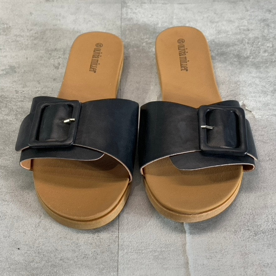OLIVIA MILLER Women's Black Mia Buckle Round-Toe Slide Sandals SZ 10