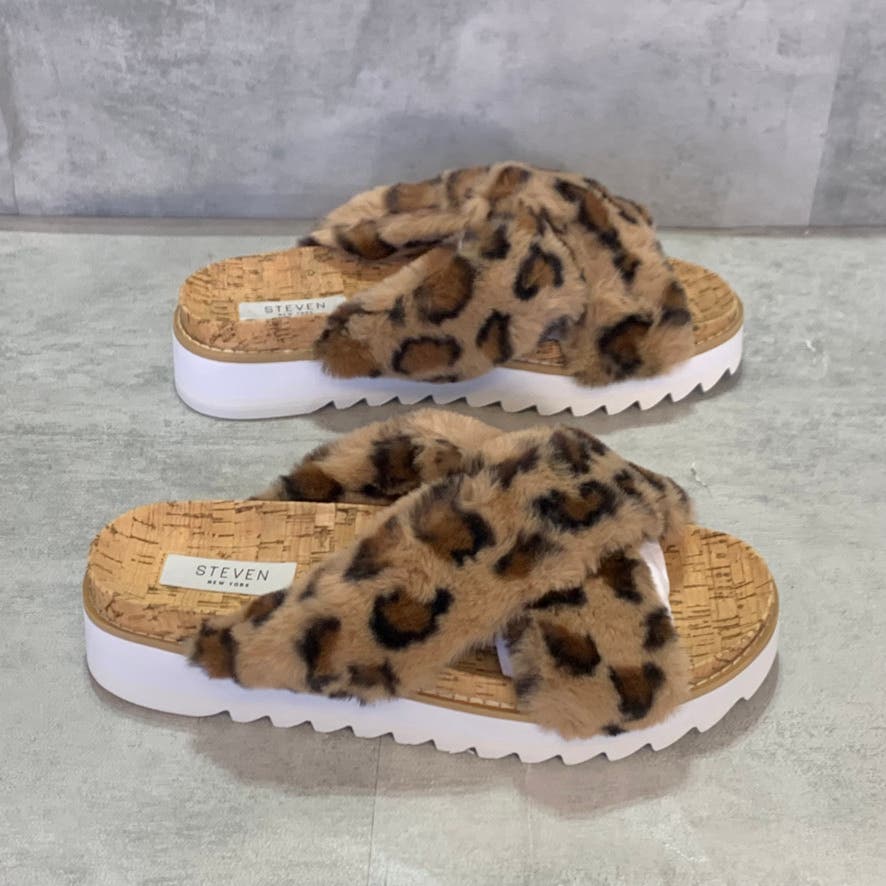 STEVEN NEW YORK Cado Faux Fur Leopard Print Slide Sandal SZ 7.5