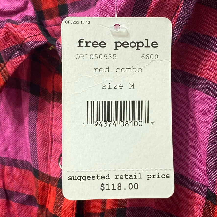 FREE PEOPLE Red Pacific Dawn Plaid Top SZ M