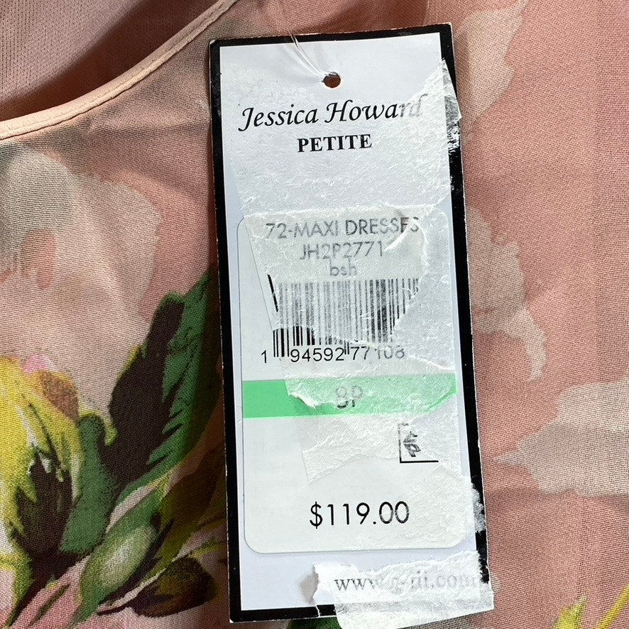 JESSICAS HOWARD Women's Petite Blush Floral Print Short Split Sleeve Tie Waist