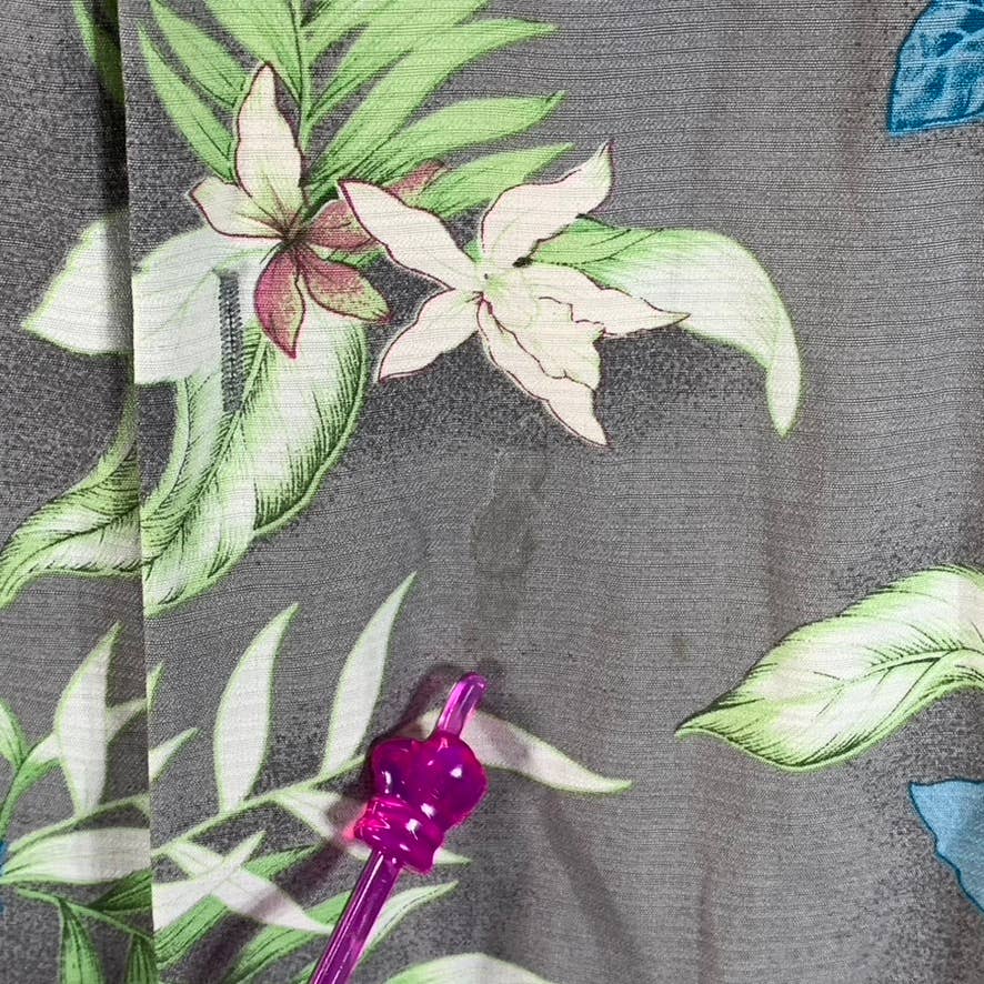 TOMMY BAHAMA Men's Grey Original-Fit Floral-Print Button-Up Silk Shirt SZ XL