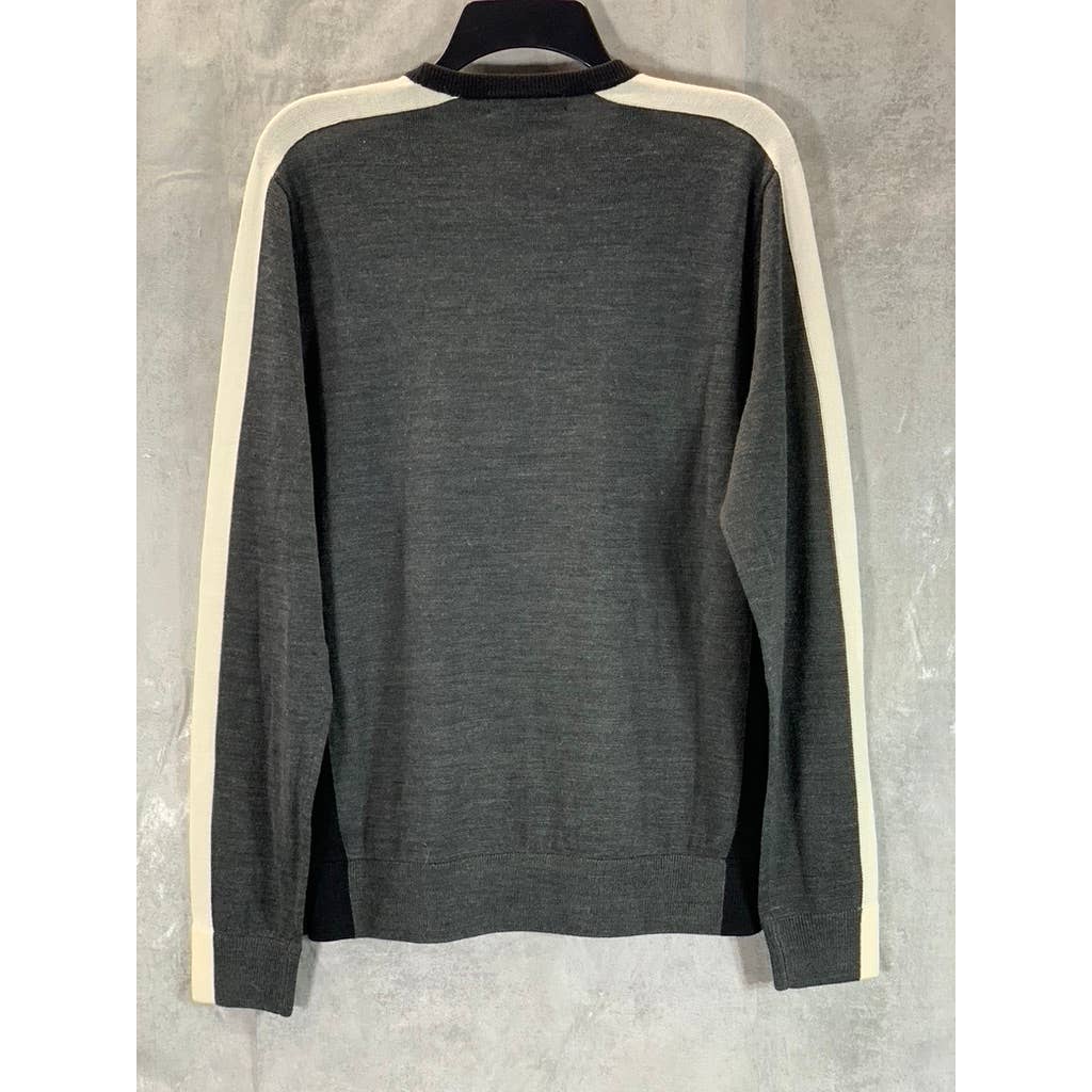 MICHAEL KORS Men's Charcoal/Cream Colorblock Crewneck Long-Sleeve Sweater SZ M