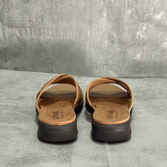 SoftWalk Wide Tan Tilman II Slide Crisscross Strap Slip-On Sandals SZ 6