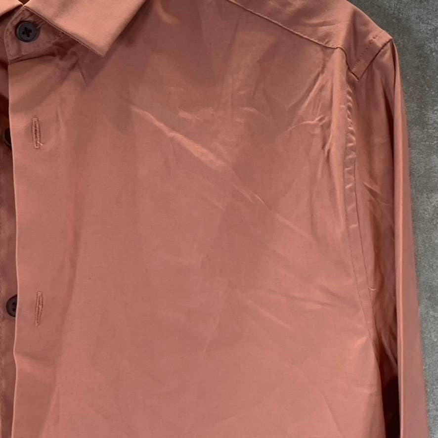 ASOS Men's Long Rust Button-Up Long-Sleeve Shirt SZ S