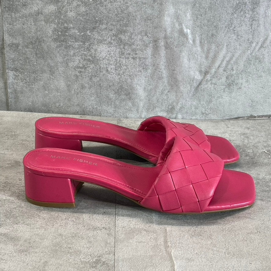 MARC FISHER Women's Pink Casper Weave Square-Toe Slip-On Block-Heel Sandals