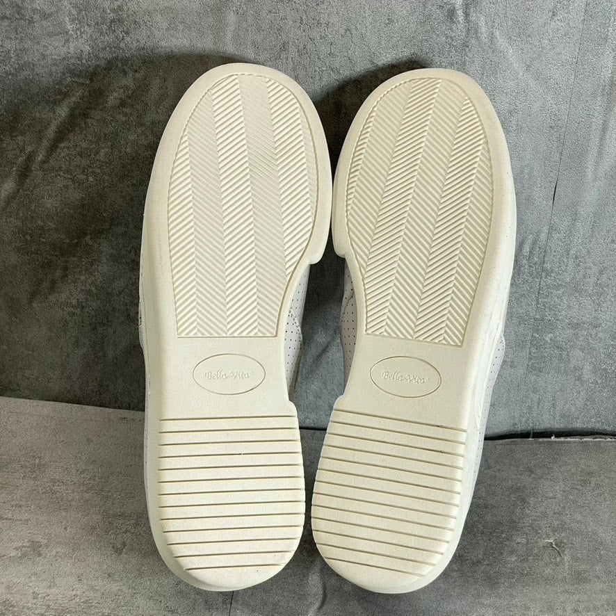 BELLA-VITA Women's Extra Wide White Leather Perforated Maribel Slip-On Sneakers