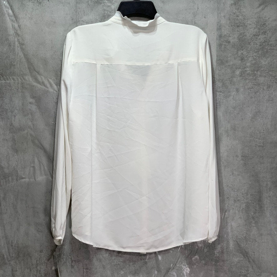 BAR III White Ruffle V-Neck Button-Up Long Sleeve Blouse SZ L