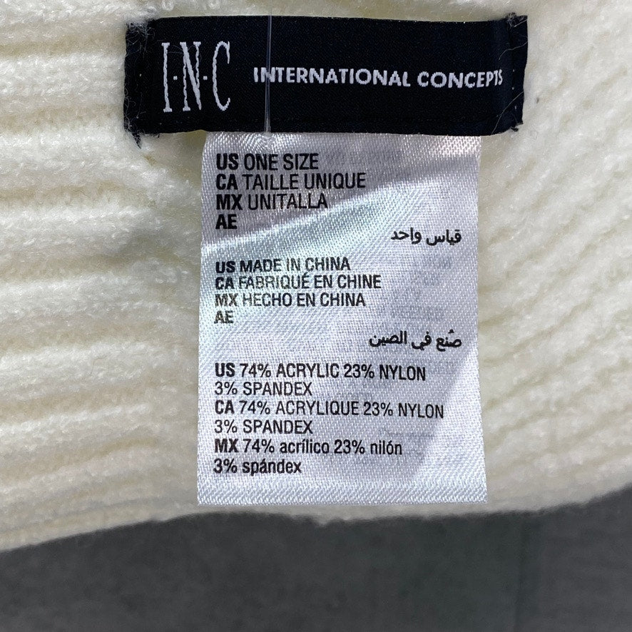 INC INTERNATIONAL CONCEPTS Ivory Chevron Knit & Ribbed Detail Beanie OS