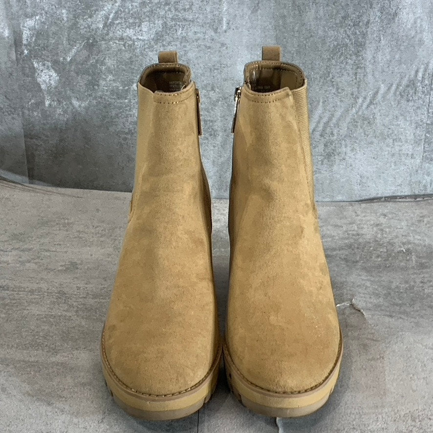 ANNE KLEIN Women's Dark Natural Portia Round-Toe Slip-On Wedge Boots SZ 7.5