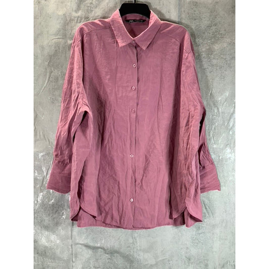 ZARA Women's Pink Modal Blend Button-Up Long Sleeve Top SZ S