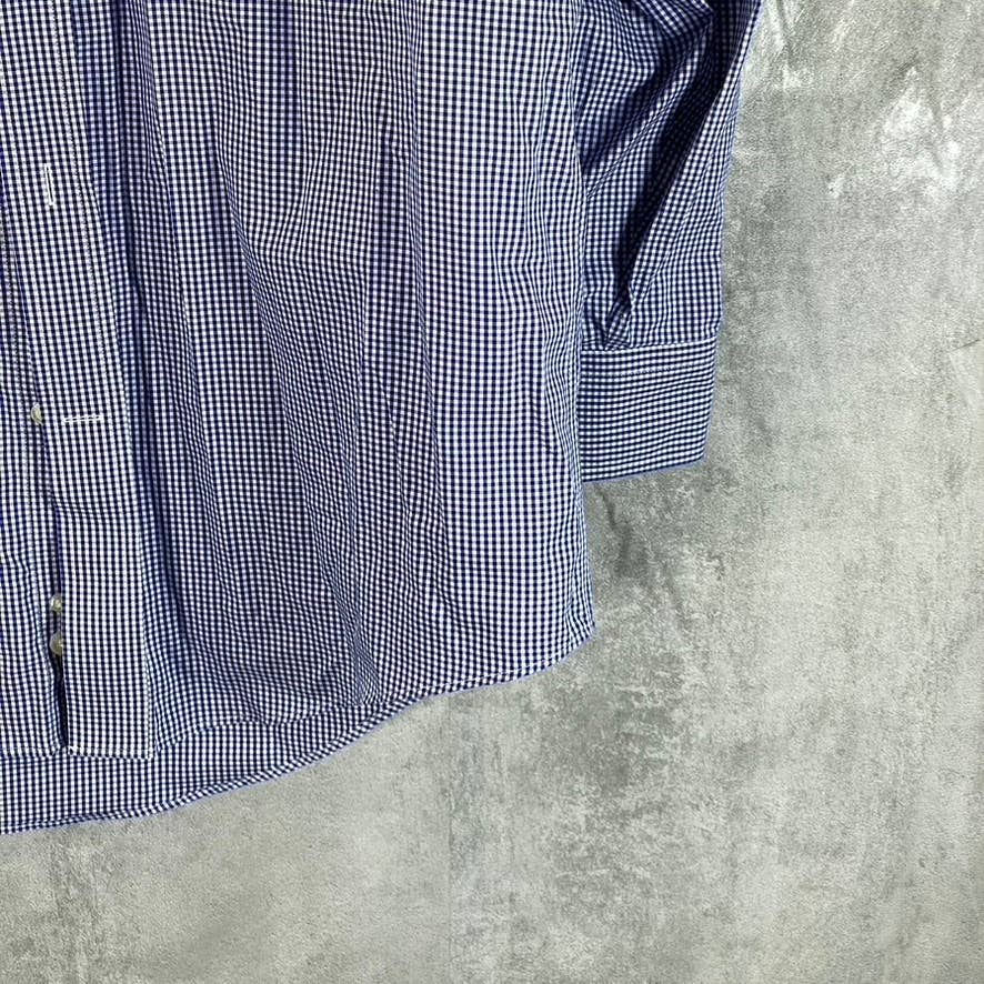 LANDS' END Men's Rich Sapphire Check No-Iron Supima Pinpoint Shirt SZ 15.5/32