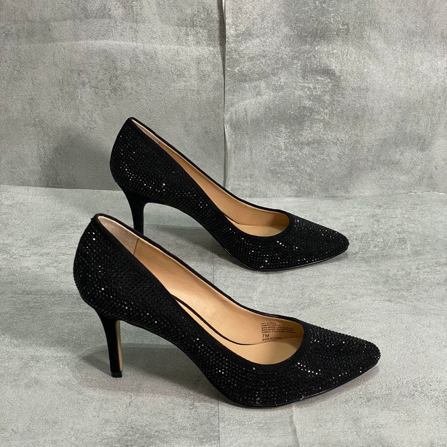 INC INTERNATIONAL CONCEPTS Black Bling Zitah Embellished Pointed-Toe Pumps SZ 7