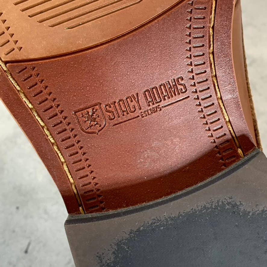 STACY ADAMS Men's Chocolate Leather Marlton Plain-Toe Lace-Up Oxfords SZ 7.5